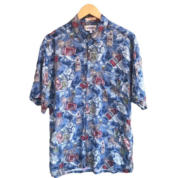 Vintage 90's Campia Moda Aloha Shirt with Beer cans and Cocktails - Picture 1 of 9